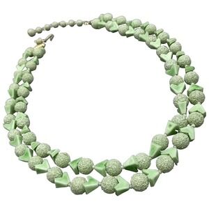 Vintage‎ Sugar Bead Japan Double Strand Necklace Pastel Green